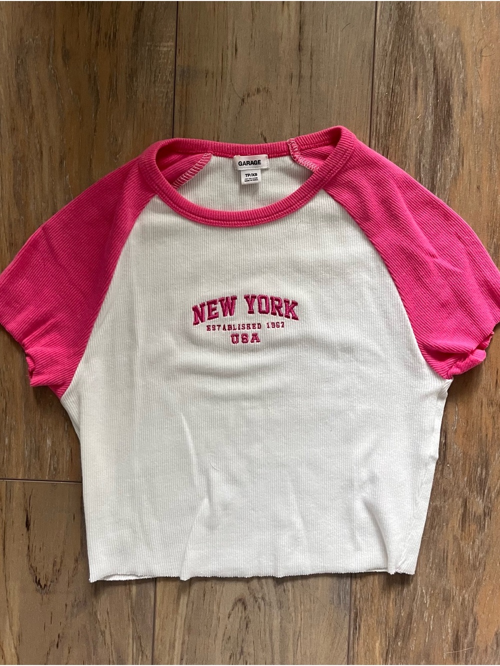 Garage White & Hot Pink "New York USA"  Crop Top